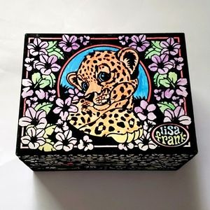 Vintage 80s Lisa Frank Tiger Cub Art Trinket Storage Jewelry Velvet Color-In Box